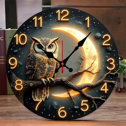 Moonlight Night Owl Wooden Wall Clock-MoonChildWorld