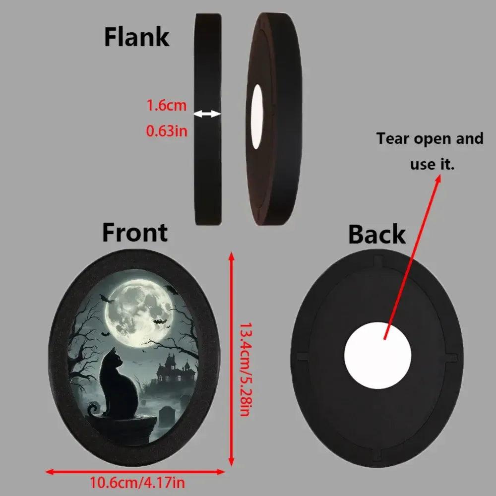 Moonlit Black Cat Gothic Wooden Oval Frame - Gothic Cat Oval Wall Art for Halloween Wall Decoration-MoonChildWorld