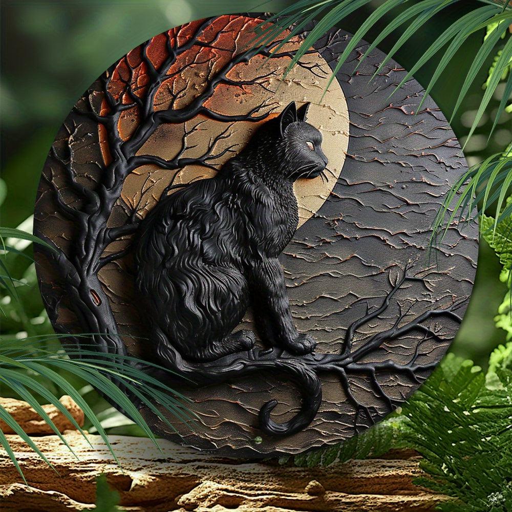 Moonlit Black Cat Metal Sign Occult Cat Gothic Metal Sign-MoonChildWorld