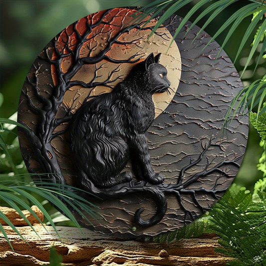 Moonlit Black Cat Metal Sign Occult Cat Gothic Metal Sign-MoonChildWorld