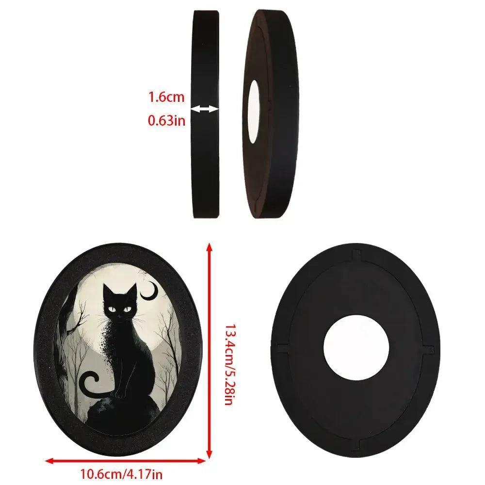 Moonlit Black Cat & Pumpkin Spooky Wooden Oval Frame - Gothic Oval Wall Art - Halloween Wall Decoration-MoonChildWorld