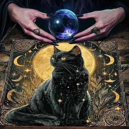 Moonlit Black Cat Wicca Altar Cloth Pagan Tablecloth For Tarot Reading-MoonChildWorld