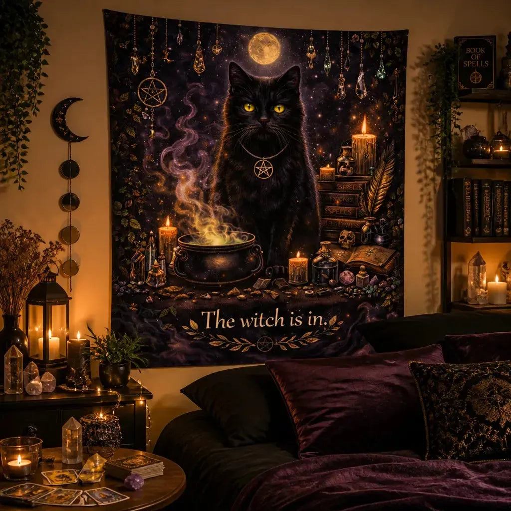 Moonlit Black Cat Witchy Tapestry Wiccan Altar Wall Hanging_mockup_1.webp