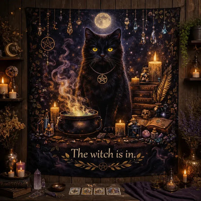 Moonlit Black Cat Witchy Tapestry Wiccan Altar Wall Hanging_mockup_2.webp