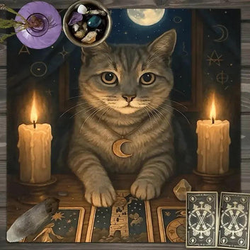 Moonlit Divination Tablecloth Witchy Cat Tarot Tablecloth Wicca Altar Cloth-MoonChildWorld