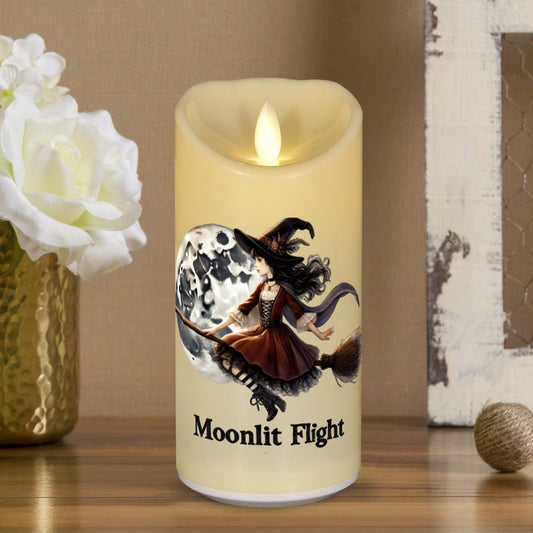 Moonlit Flight Witch Halloween Flameless LED Candle-MoonChildWorld