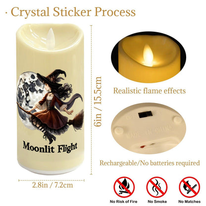 Moonlit Flight Witch Halloween Flameless LED Candle-MoonChildWorld