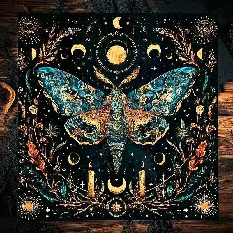 Moonlit Moth Gothic Tarot Tablecloth – Witchy Altar Cloth for Divination & Spiritual Events-MoonChildWorld
