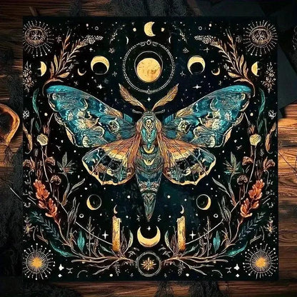Moonlit Moth Gothic Tarot Tablecloth – Witchy Altar Cloth for Divination & Spiritual Events-MoonChildWorld