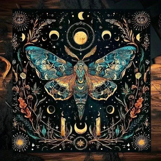 Moonlit Moth Gothic Tarot Tablecloth – Witchy Altar Cloth for Divination & Spiritual Events-MoonChildWorld