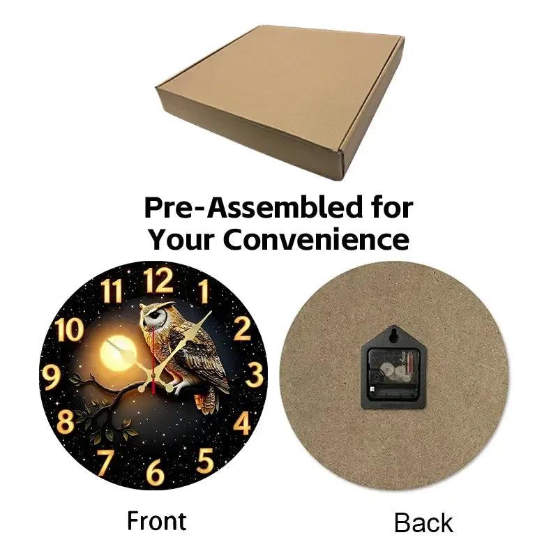 Moonlit Night Owl Wooden Wall Clock-MoonChildWorld