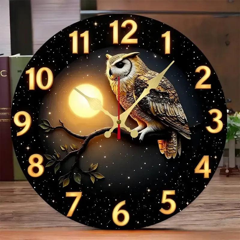 Moonlit Night Owl Wooden Wall Clock-MoonChildWorld