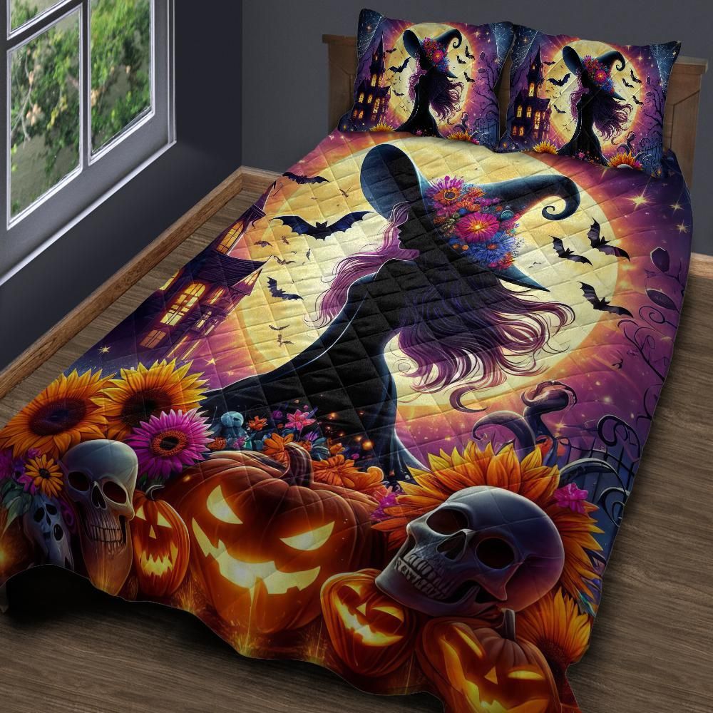 Moonlit Witch Gothic Castle Quilt Bedding Set for Halloween-MoonChildWorld
