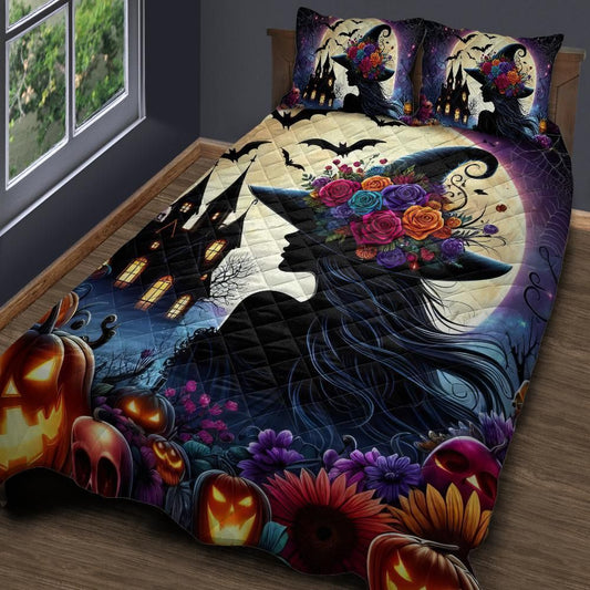 Moonlit Witch Gothic Quilt Bedding Set for Halloween-MoonChildWorld