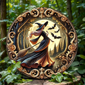 Moonlit Witch Wall Art Witch Metal Sign Halloween Home Decor-MoonChildWorld