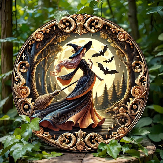 Moonlit Witch Wall Art Witch Metal Sign Halloween Home Decor-MoonChildWorld