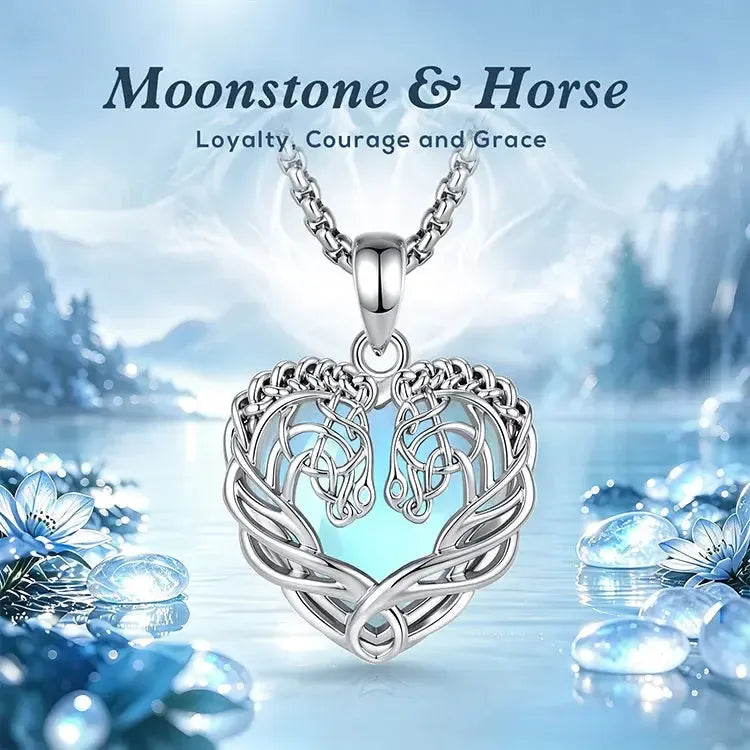 Moonstone Celtic Knot Horse Head Necklace Equestrian Pendant-MoonChildWorld