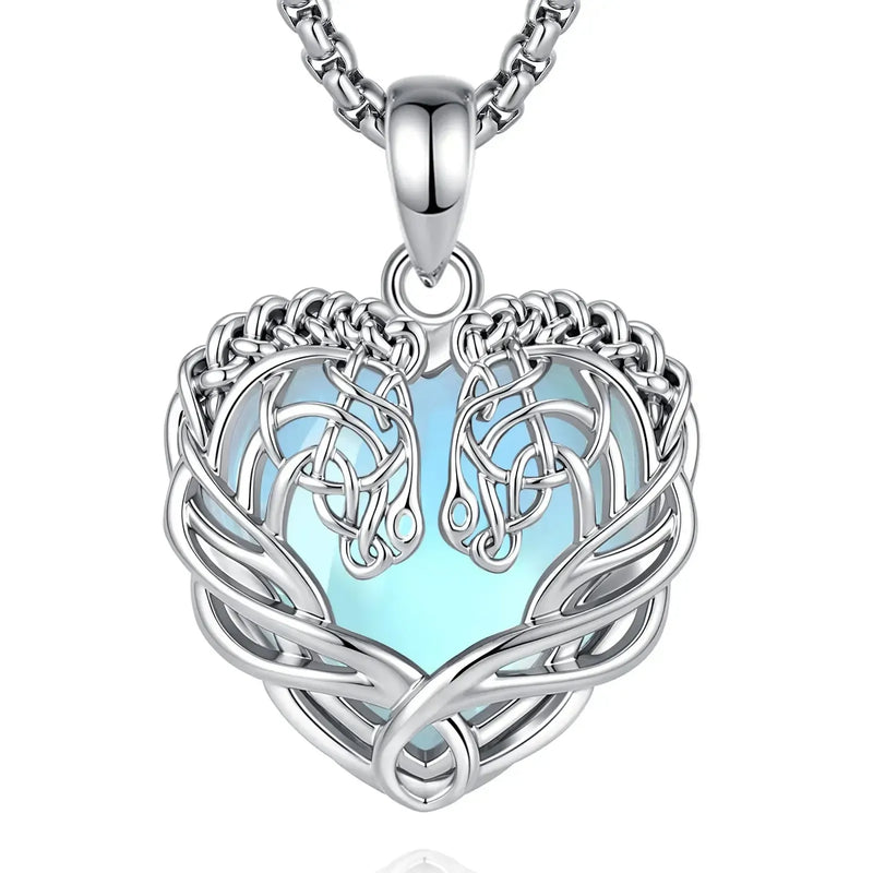 Moonstone Celtic Knot Horse Head Necklace Equestrian Pendant