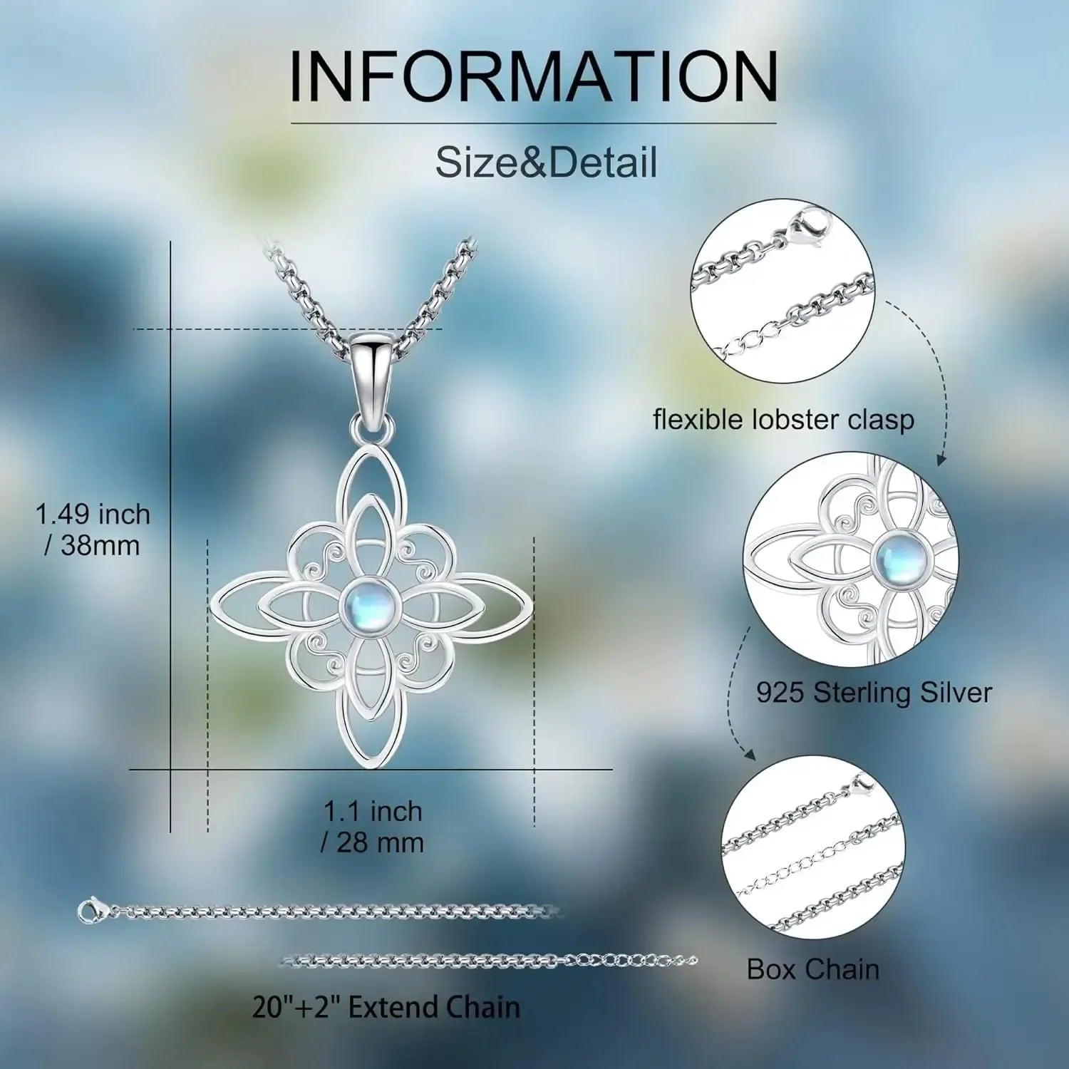 Moonstone Celtic Knot Necklace 925 Sterling Silver Witch Knot Pendant Protection Wiccan Jewelry-MoonChildWorld