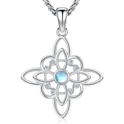Moonstone Celtic Knot Necklace 925 Sterling Silver Witch Knot Pendant Protection Wiccan Jewelry-MoonChildWorld