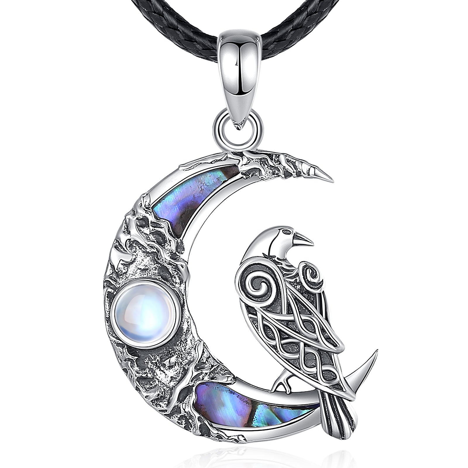 Moonstone Raven Moon Necklace Witchcraft Jewelry-MoonChildWorld