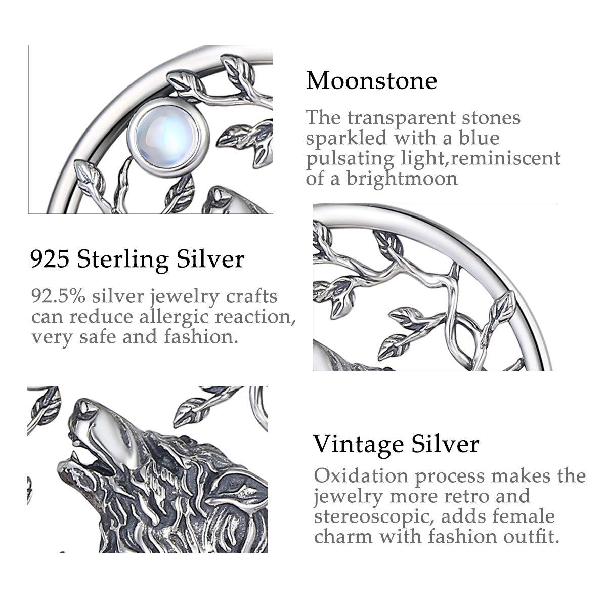 Moonstone Tree of Life Viking Wolf Necklace-MoonChildWorld