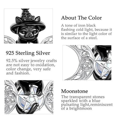 Moonstone Triple Moon Goddess & Pentagram Necklace – Black Cat Wicca Pagan Jewelry-MoonChildWorld