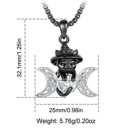 Moonstone Triple Moon Goddess & Pentagram Necklace – Black Cat Wicca Pagan Jewelry-MoonChildWorld