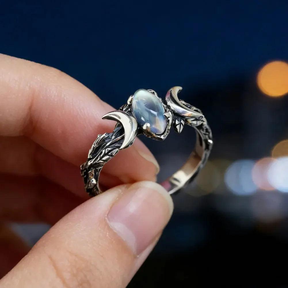 Moonstone Triple Moon Ring for Wiccan Jewelry-MoonChildWorld