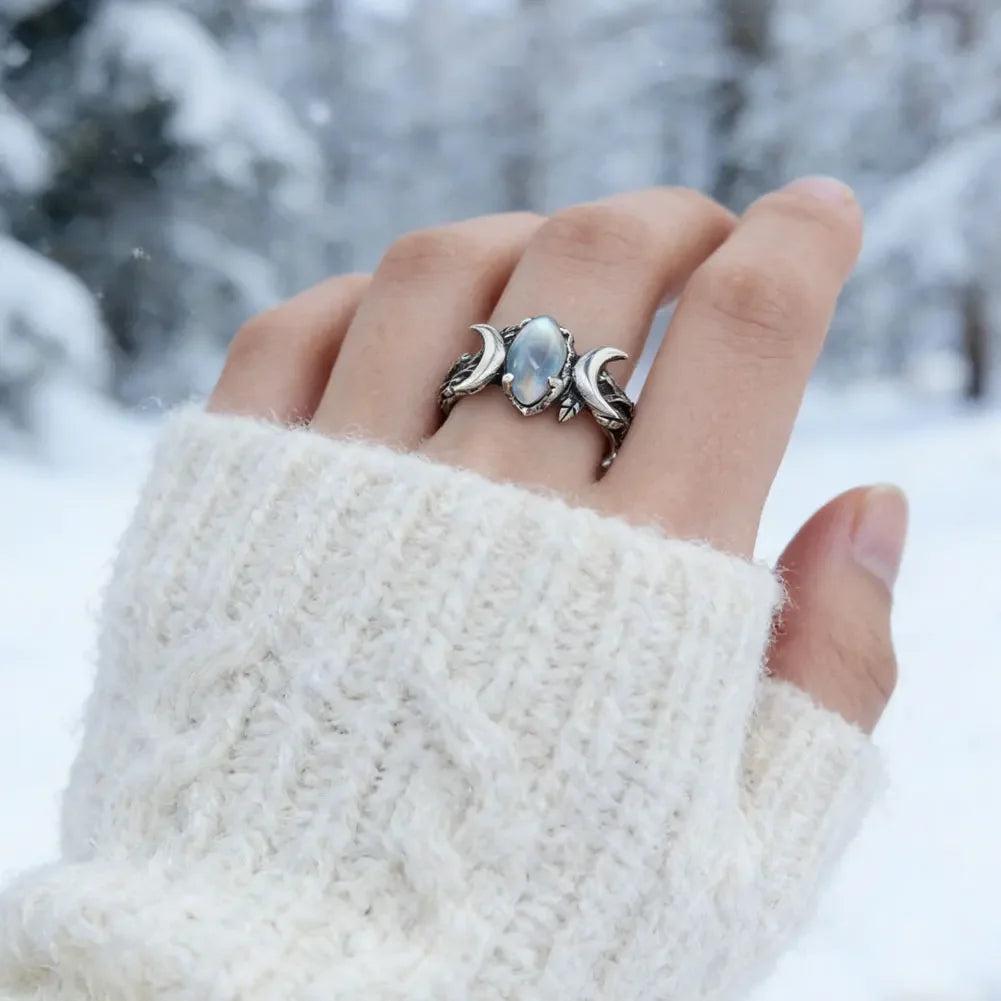 Moonstone Triple Moon Ring for Wiccan Jewelry-MoonChildWorld