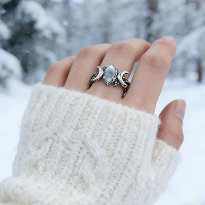 Moonstone Triple Moon Ring for Wiccan Jewelry-MoonChildWorld