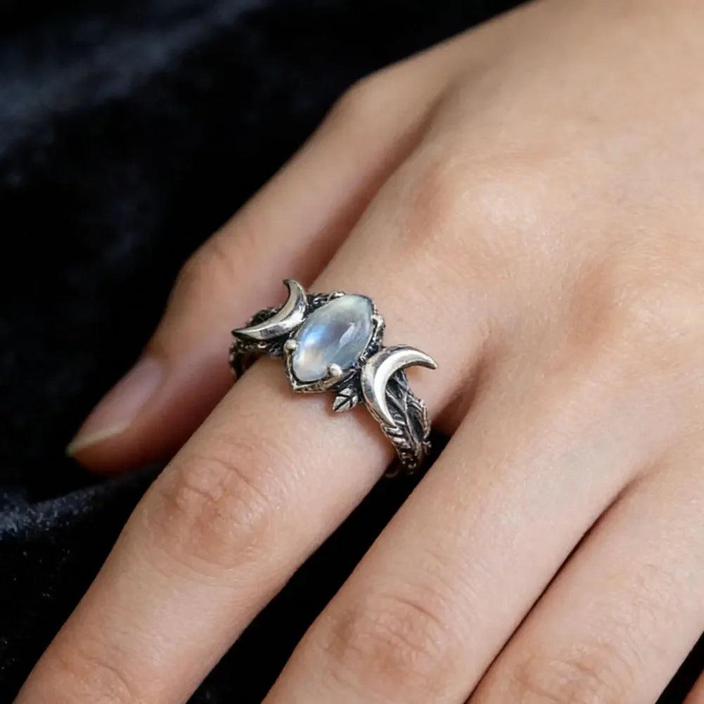 Moonstone Triple Moon Ring for Wiccan Jewelry-MoonChildWorld