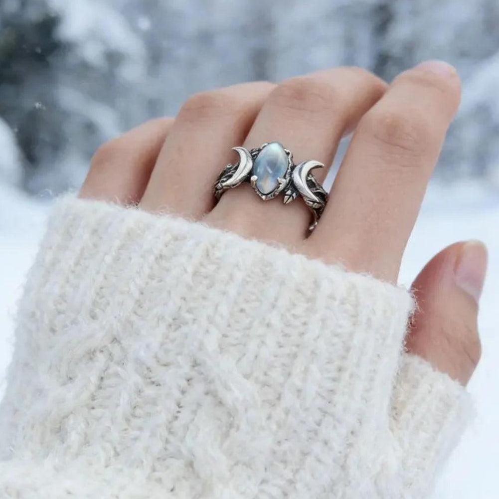 Moonstone Triple Moon Ring for Wiccan Jewelry-MoonChildWorld