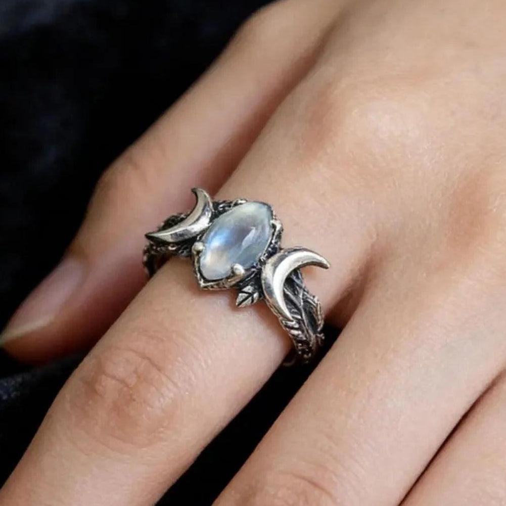 Moonstone Triple Moon Ring for Wiccan Jewelry-MoonChildWorld
