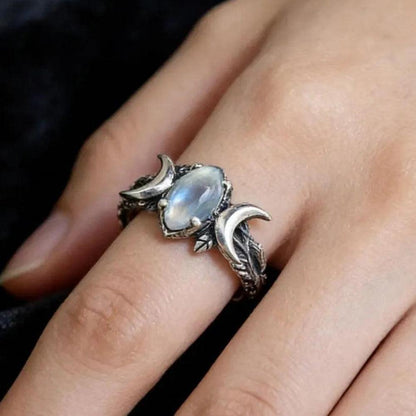 Moonstone Triple Moon Ring for Wiccan Jewelry-MoonChildWorld