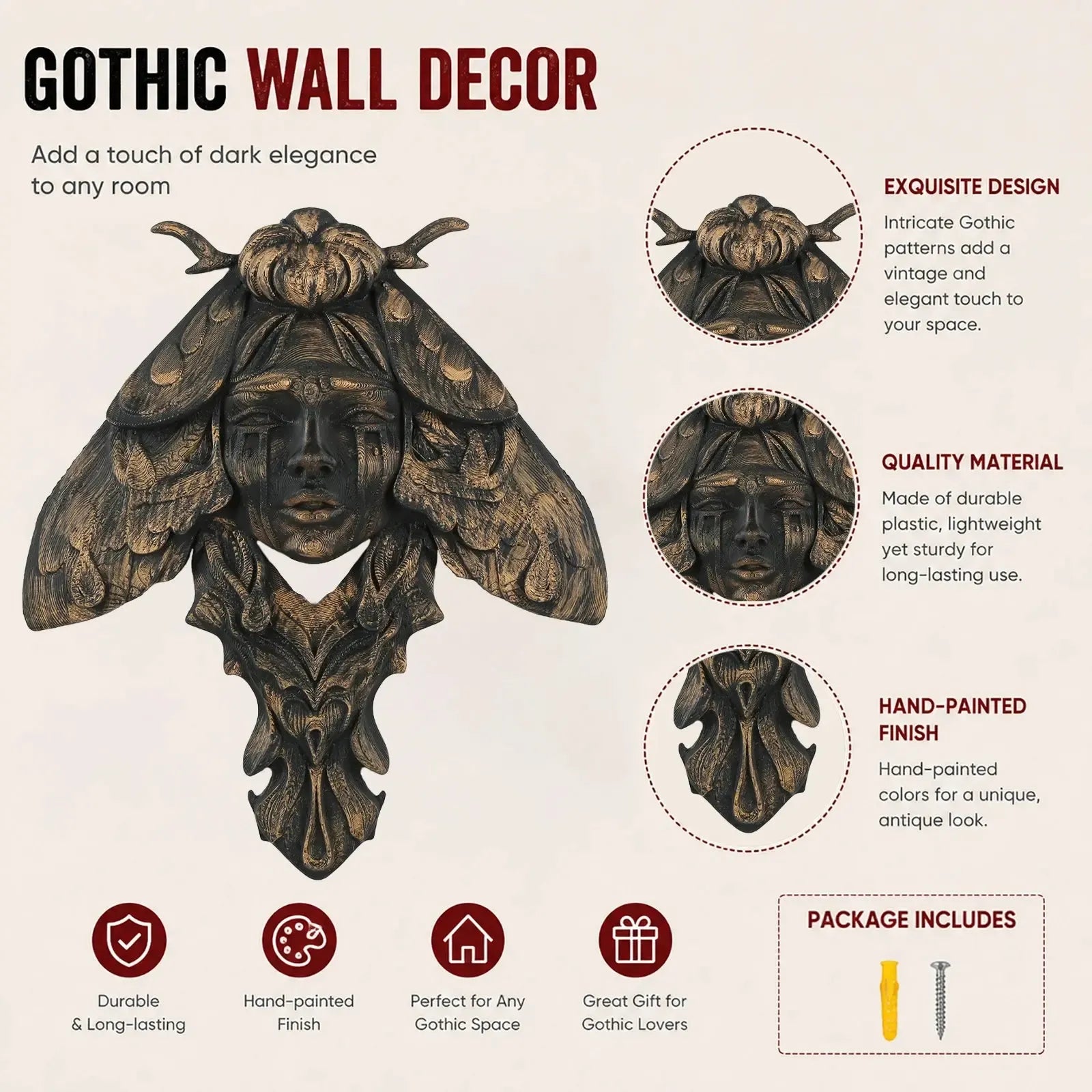 Moth Goddess Relief Wall Plaque Gothic Resin Wall Hanging Decor-MoonChildWorld
