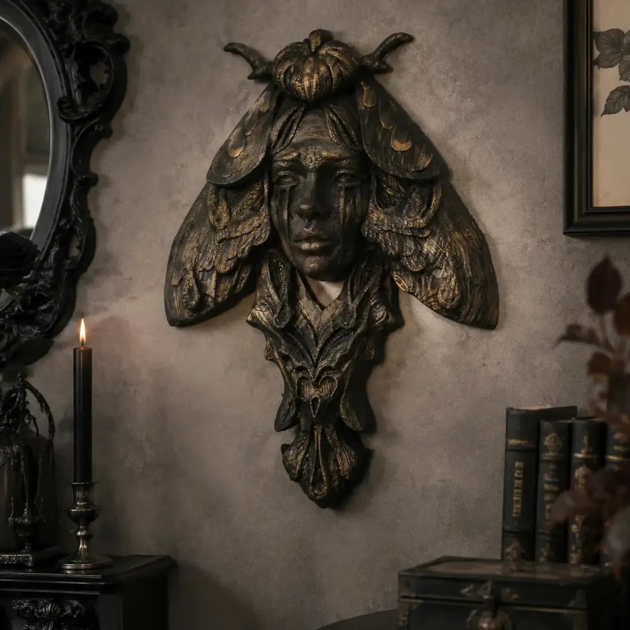 Moth Goddess Relief Wall Plaque Gothic Resin Wall Hanging Decor-MoonChildWorld