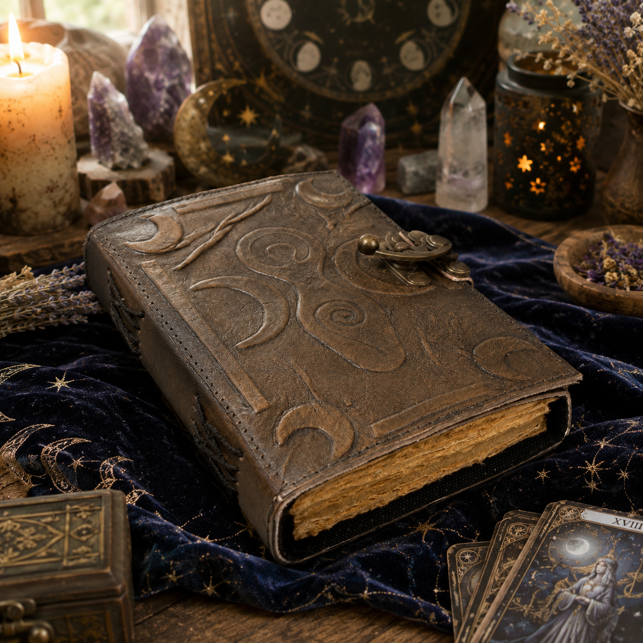 Mother goddess leather journal – handmade antique witch grimoire writing notebook, divine feminine, view 2