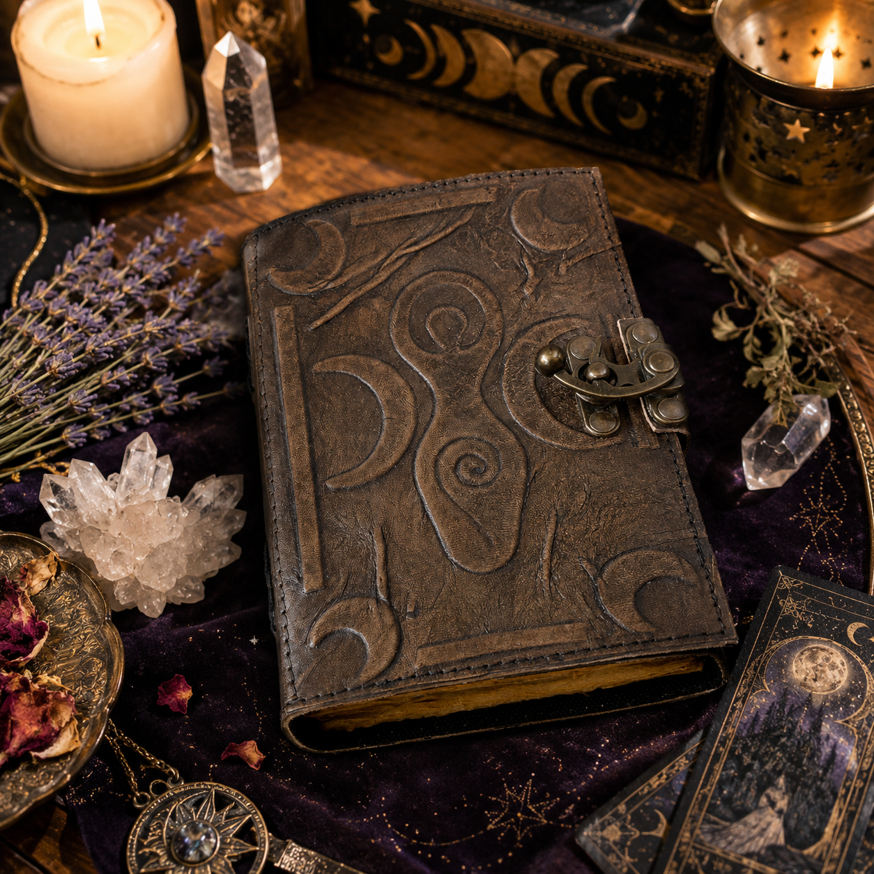 Mother goddess leather journal – handmade antique witch grimoire writing notebook, divine feminine, view 4