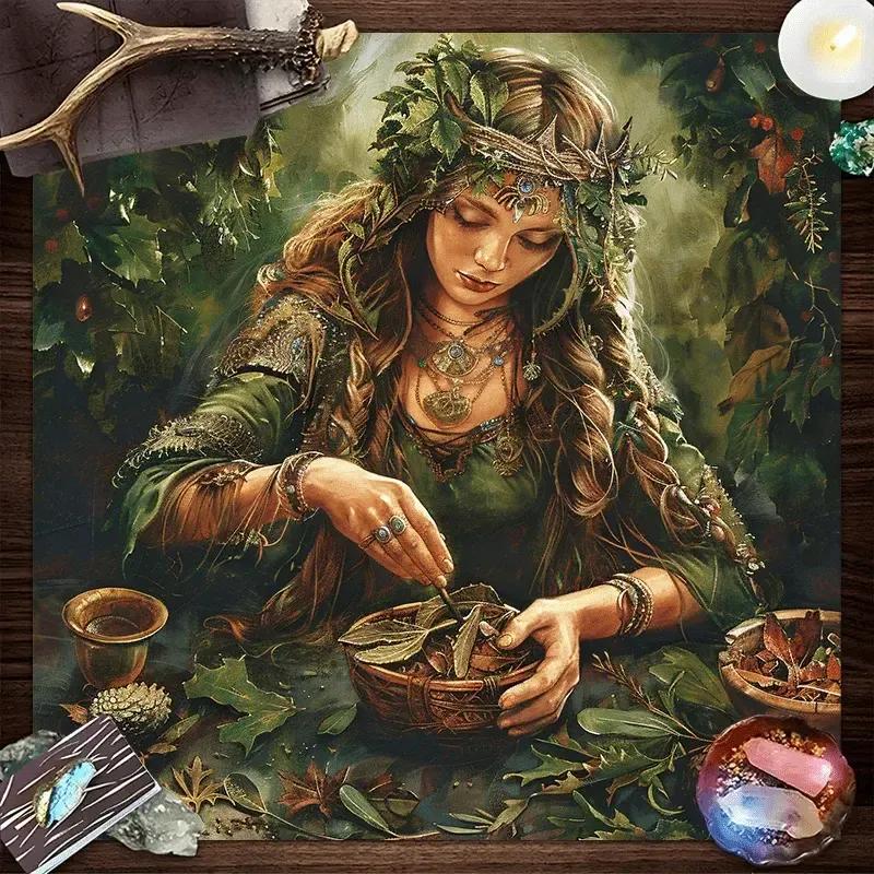 Mother Goddess Pagan Altar Cloth With Nature-Inspired Mysterious Tablecloth-MoonChildWorld