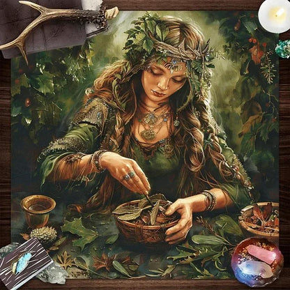 Mother Goddess Pagan Altar Cloth With Nature-Inspired Mysterious Tablecloth-MoonChildWorld