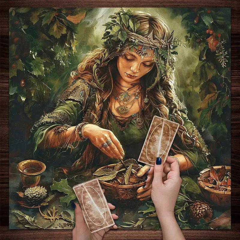 Mother Goddess Pagan Altar Cloth With Nature-Inspired Mysterious Tablecloth-MoonChildWorld