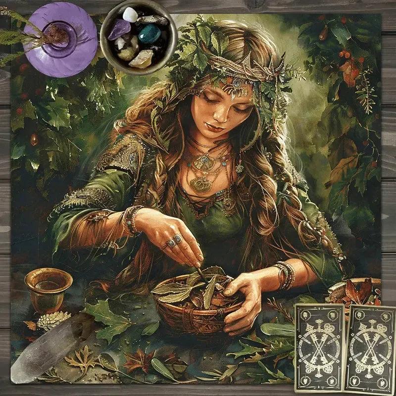 Mother Goddess Pagan Altar Cloth With Nature-Inspired Mysterious Tablecloth-MoonChildWorld