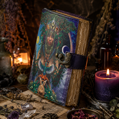 Mother of Earth printed leather journal – blank spell book of shadows grimoire, colorful cover, view 2