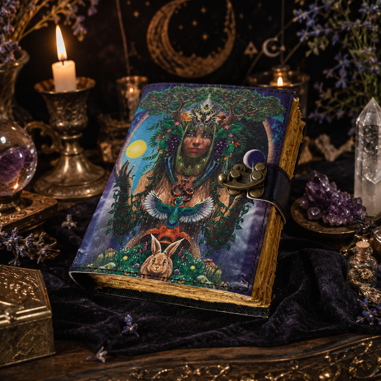 Mother of Earth printed leather journal – blank spell book of shadows grimoire, colorful cover, view 4