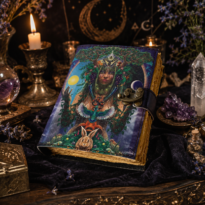 Mother of Earth printed leather journal – blank spell book of shadows grimoire, colorful cover, view 4