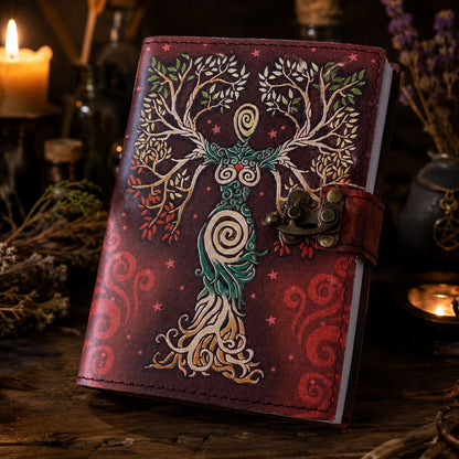 Mother of Earth Printed Leather Journal with Lock – Witch Book of Shadows – leather journal, front cover view