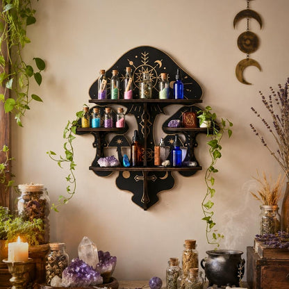Mushroom Crystal Display Shelf – Gothic Witchy Wall Shelf for Stones & Trinkets-MoonChildWorld