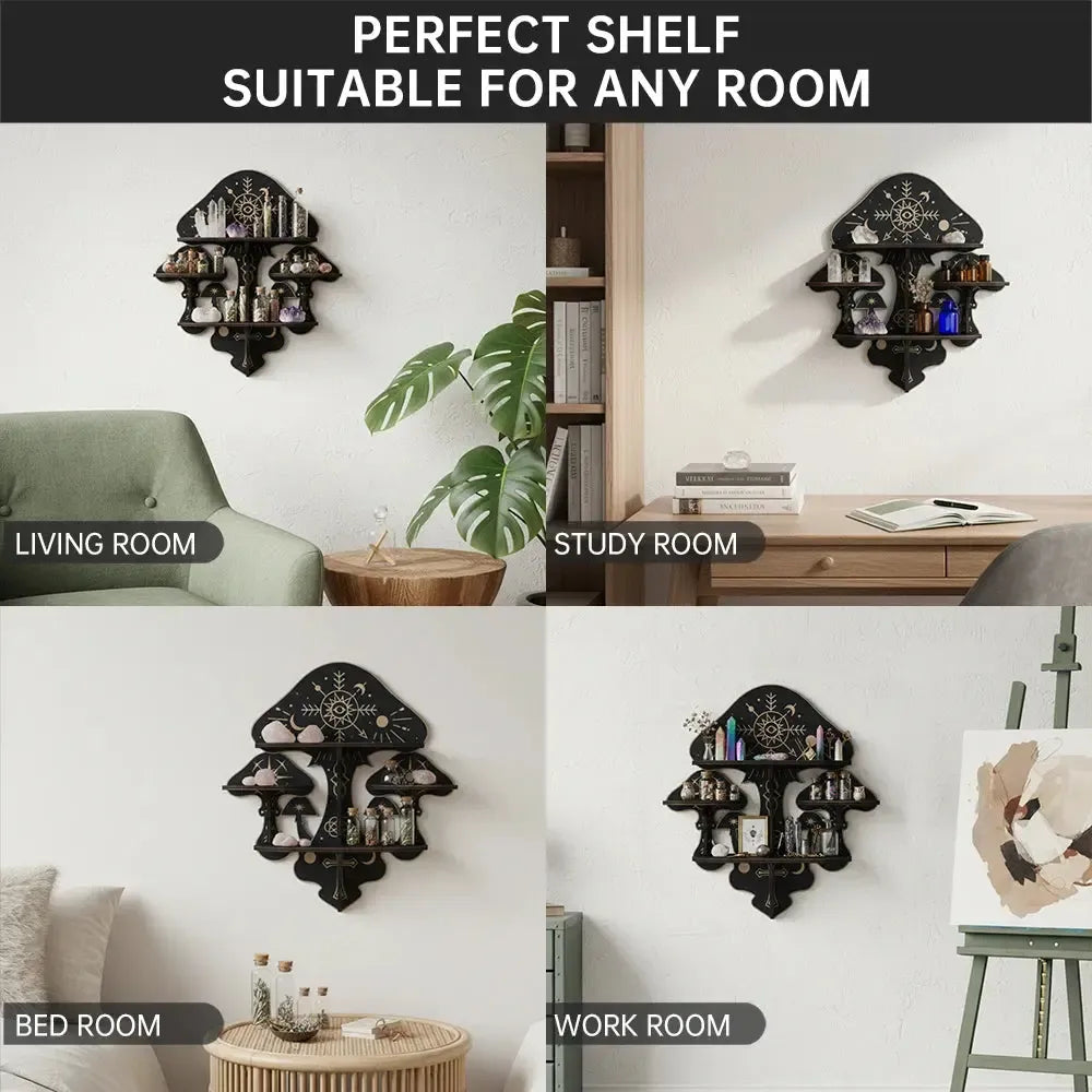 Witchy mushroom shelf – three-layer crystal holder organizer
