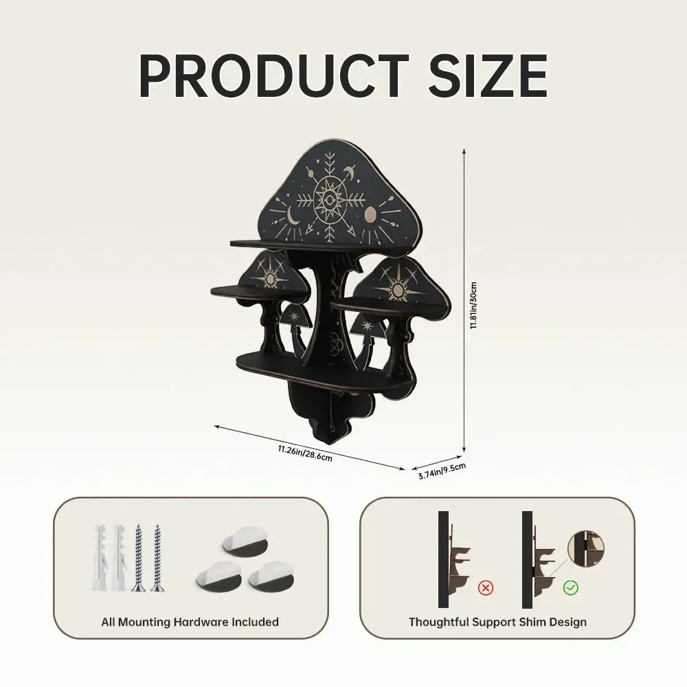 Mushroom crystal shelf – wall mounted witchy home decor